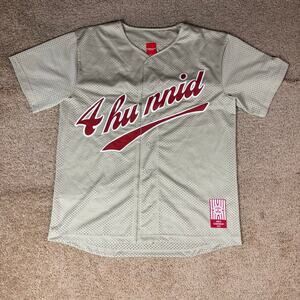 4Hunnid Script Tan Baseball Jersey Mesh Mens Sz L Preowned Button up